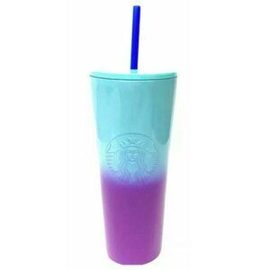 Starbucks Teal Blue Purple Ombre Stainless Steel Cold Cup Tumbler 24 Oz